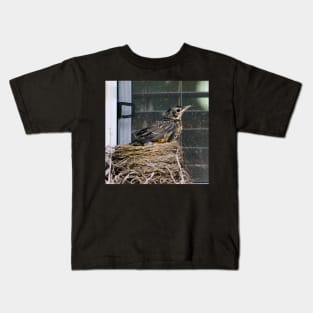 Young American Robin Leaving The Nest Kids T-Shirt